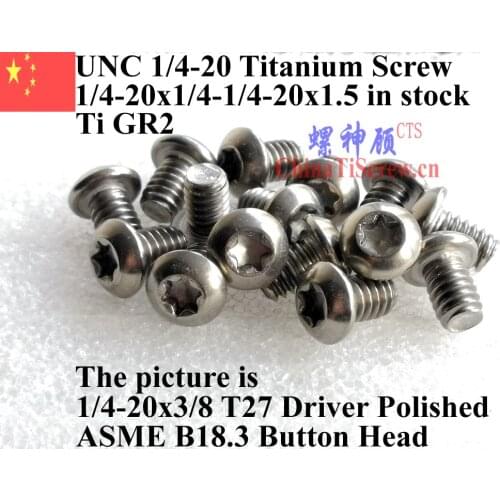 Titanium screws 1/4-20x1/4 Button Torx T27 Driver Ti GR2 Polished 50 pcs