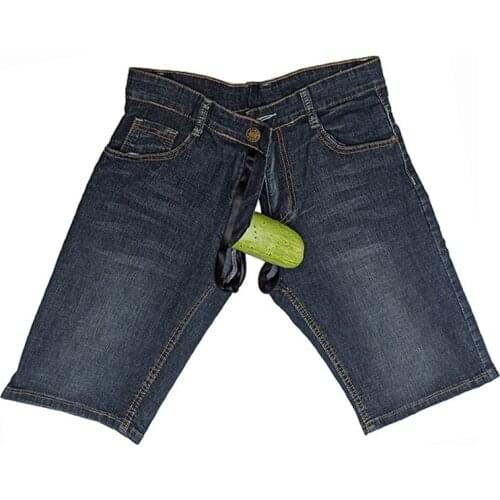 Outdoor Sex Shorts Jeans Pants For Men Clothes Zipper Open Crotch Sexy Adult Male Sexual Denim Trousers Shorts Summer Plus Size