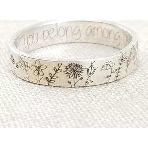 Retro Dandelion Painting Ladies Ring “you Belong Among The Wildflowers” Fashion Simple Ladies Alloy Ring Jewelry Gift