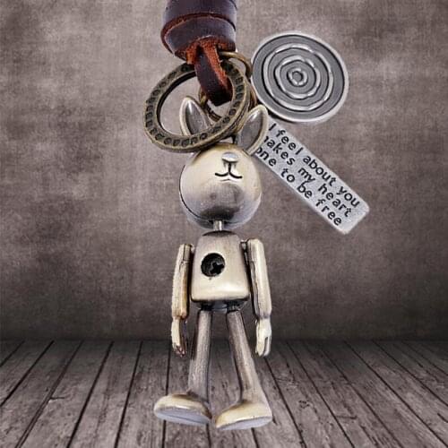 Vintage Alloy Rabbit Robot Car Key Chain Pendant Backpack Cute Animal Keychain Keyring Accessories Fine Punk Jewelry Friend Gif