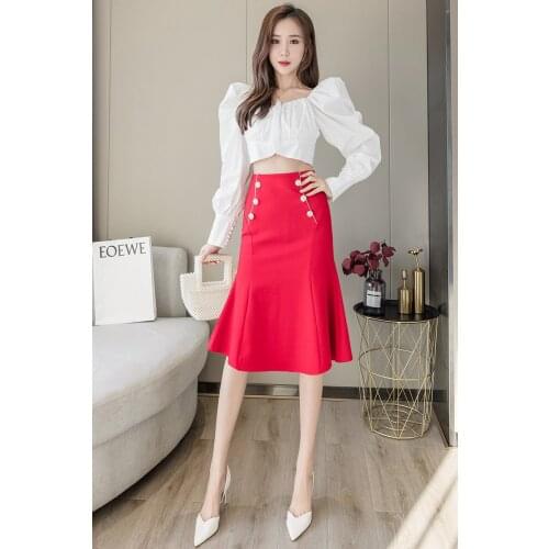 Stretch high waist bag hips skirt women mid-length slim split skirt wedding ceremony festive long skirts office lady clothes