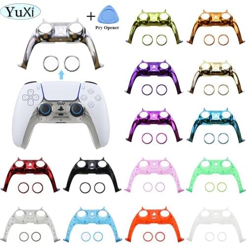 YuXi Game Controller Handle Middle Housing Shell +2pcs Accent Rings for PS5 Gamepad Decorative Strip Skin Case Cover Replacement