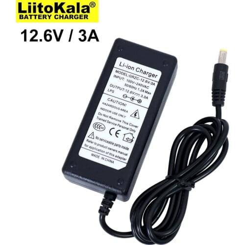 5PCS Liitokala 12.6V 3A Lithium Battery Charger 3 series lithium Cbattery 12V battery charger DC 5.5*2.1MM+US EU AC power cord