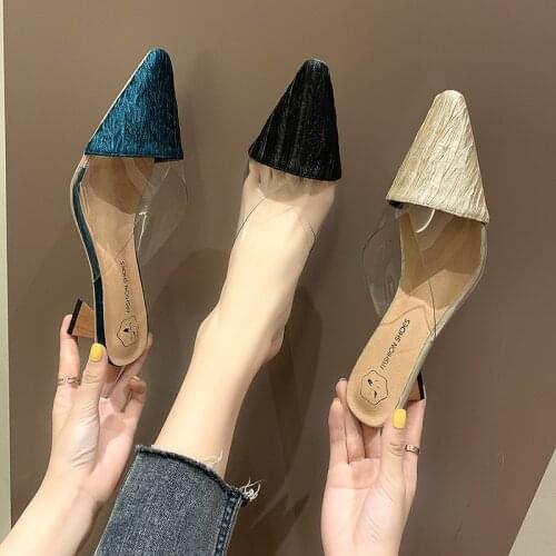 Large size 34-40 half drag womens shoes summer new Korean version of the wild black pointed sandals fashion outer slippers