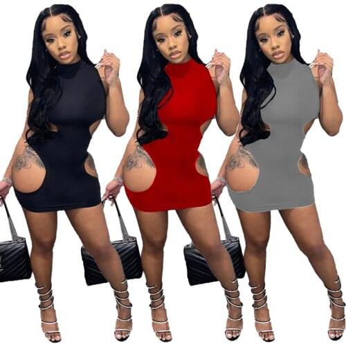 Echoine Sleeveless Hole Hollow Out Skinny Mini Dress Club Dresses Dexy Party Women Fitness Elegant Vintage Vestidos Clubwear