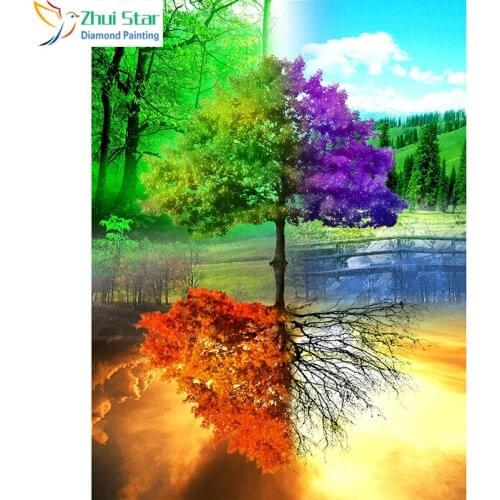Zhui Star 5D DIY Full Square drill diamond painting Cross Stitch Colorful Four Seasons Tree Embroidery Rhinestone Mosaic decor