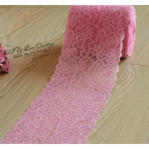 17cm wide 2 yds/lot, Sachet pink Handmade Hair Decoration Wide Elastic Stretch Lace Trim wedding dress skirt lace trim