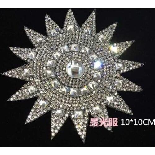 2pc/lot Sunflower iron on transfers motif designs iron on transfer rhinestones fix with glue hot fix rhinestone patch shirt bag