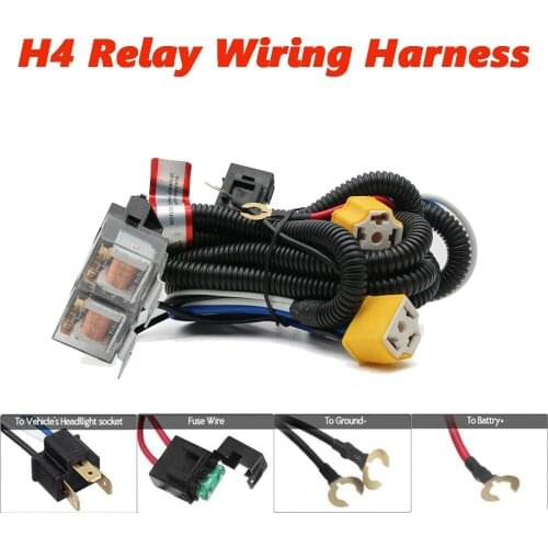 2X Headlight H4 Headlamp Light Bulb Socket Plugs Relay Wiring Harness