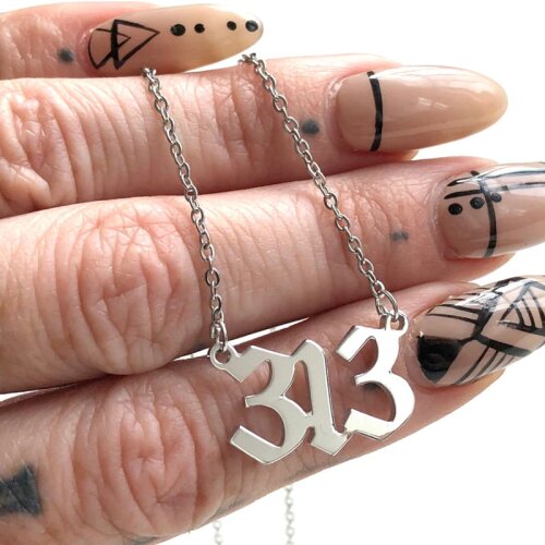 313 Necklace. Detroit area code, Old English text necklace. A gift from Detroit, Michigan. Digital necklace, a gift from Detroit