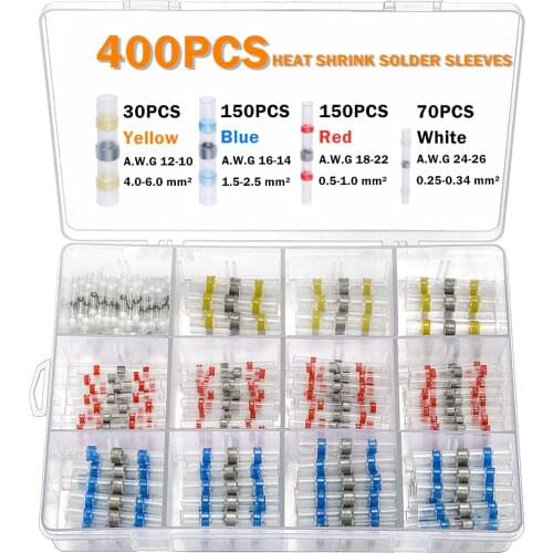 400PCS Heat Shrink Soldering Sleeve Insulated Waterproof Electrical Wire Connectors Solder Butt Terminals Assortment Kit