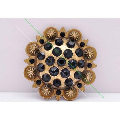 6PC 35MM Antique Brass Western Berry Horse Saddle Tack Bridle Headstall Breast Leathercraft Rhinestone Crystal Concho Screwback