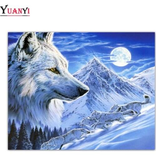 Full Square Diamond Mosaic Wolf Snow Mountain Landscape Full Round Diamond Embroidery Animal 5D DIY Diamond Painting Decor