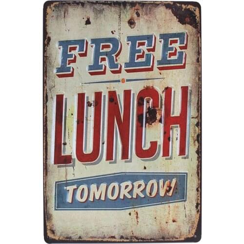 Free Lunch Tomorrow Metal Tin Sign, Vintage Plaque Poster Restaurant Bar Kitchen Home Wall Decor, 8x12 Inch