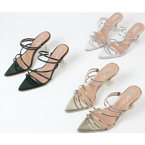 Womens sandals, European and American fashion fashion fashion, pointed Pu Ribbon Crystal high heel two wear sandals 36-41