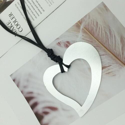Peach Hearts Shape Pendants Necklace for Women/Men Aluminium Sheet Long Necklaces Black Rope Chain Jewelry Never Fades