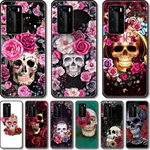 Flowers skull Phone Case For Huawei P 40 30 20 10 9 8 Lite E Pro Plus black cell shell