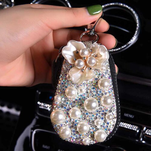 Bling Diamond Rhinestone Crystal Flower Car Remote Key Bag Shell Case Cover
