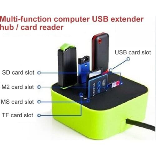 CHUYI Square Multi-function USB Splitter Card Reader USB 2.0 All-in-one COMBO Blacklight HUB High Speed For PC Laptop