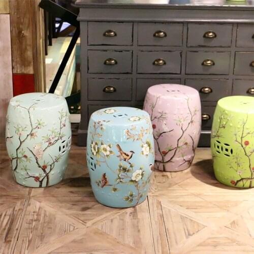 Jingdezhen American-style Painted Flower-and-bird Glazed Ceramic Stool Drum New Chinese-style Classical Shoe porcelain stool