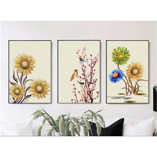 Nordic Style Kids Room Decor Posters Hd Print Watercolor Sunflower Canvas Painting Nursery Wall Art Picture For Living Room