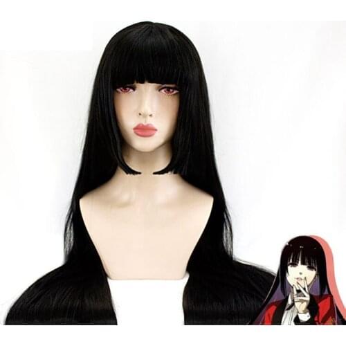Cheap 100cm Kakegurui Yumeko Jabami Cosplay Wigs Black Straight Heat Resistant Synthetic Hair Perucas Cosplay Yumeko Jabami Wig