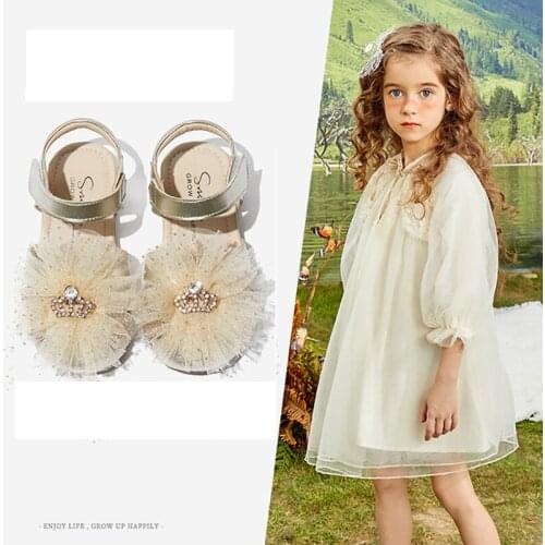 Dolakids Childrens Sandal 2021 Summer Girl Fashion Princess Shoes Embroidered Shoes with Soft Soles