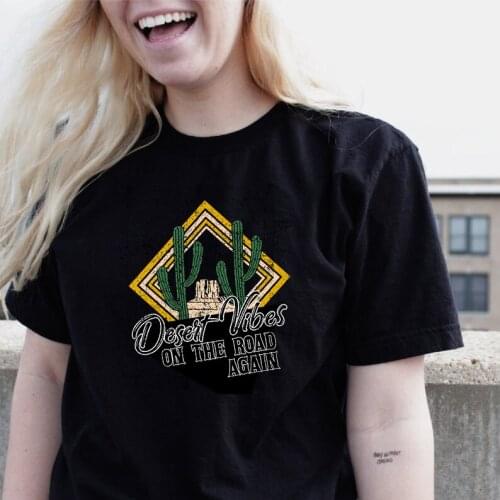 Vibes Tshirt Cactus Printed Womens T-Shirt Harajuku Summer Female Top Tee For Lady Girl Round neck T-shirts Hipster Tumblr