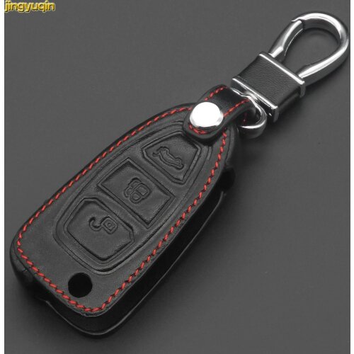 Jingyuqin 5pcs Leather Flip Folding Key Cover For Ford Mondeo Mk4 Focus 2 3 4 St Kuga Fiesta Fusion Ecosport 2012 2013 2014