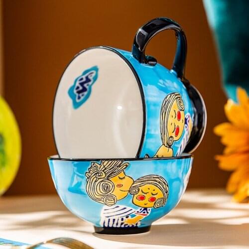 Nordic Style Retro Hand-painted Ceramic Coffee Cups and Tea Cups Home Breakfast Milk Cup Coffee Cup Mug Hand-painted Water Cup