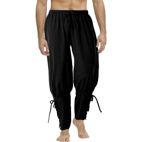 Medieval Viking Cosplay Pirate Pants Adult Mens Renaissance Peasant Lace-up Trousers Gothic Costume