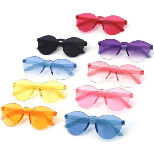 Round Rimless Frame Sunglasses Car Driving Children Kids Gray Pink Red Lens Fashion Boys Girls Uv400 Protection Eyewear