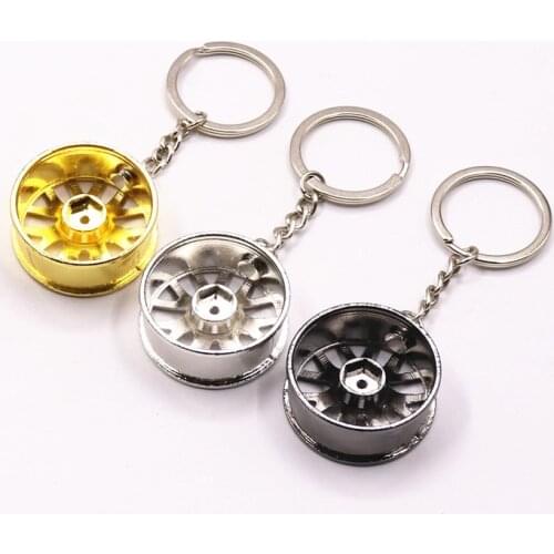 Metal Keychain Car Wheel Hub Auto Logos Key Chain Auto Repair Parts Car Mini Tire Wheel Key Chain 3 Color mini cooper keychain