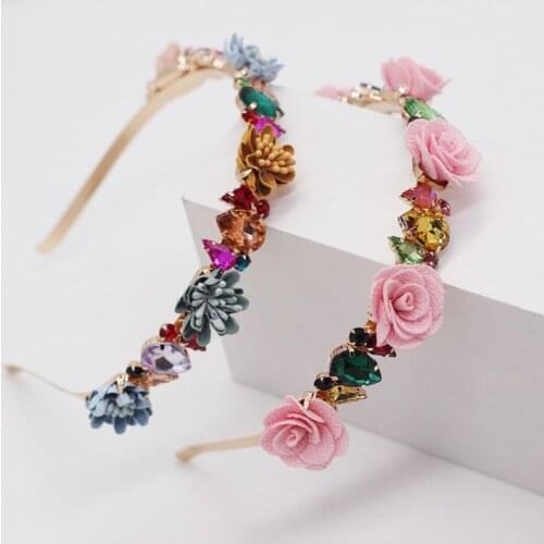Fashion Women Baroque Metal Hair Hoop Rhinestone Flower Jewelry Headband Female Headwear Accessories