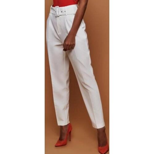 Fashion Womens OL Pants High Waist Pencil Pant Solid Color Ladies Casual Trousers With Belt