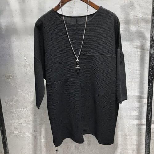 2020 summer new youth round neck stitching irregular solid color loose five-point sleeve T-shirt mens simple breathable T