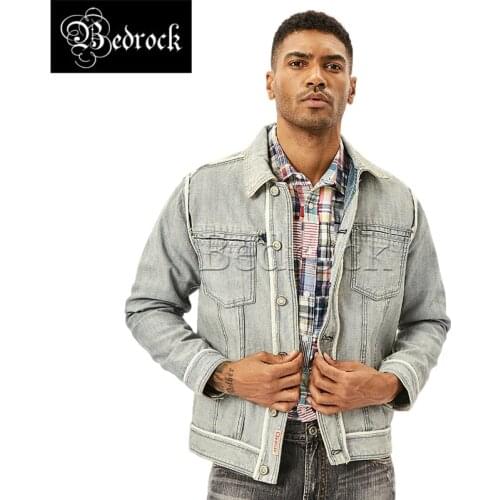 Bedrock 14oz American mens reverse wear design vintage Raw Denim jacket light blue Fit craft washed denim jacket MBBCAR3008
