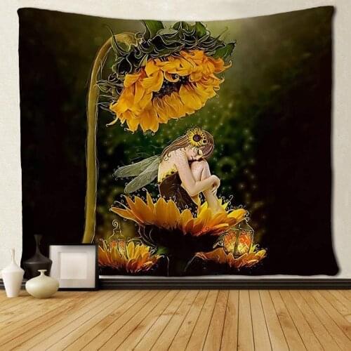 Custom Sunflower Girl Illustration Tapestries Unique Art Home Decorations