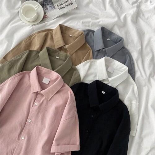 Solid Short-Sleeved Women Shirts Summer New 2021 Turn-Down Collar Straight Casual Female Outwear Tops