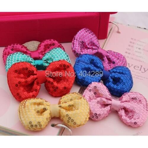 Wholesale 50pcs Baby Girl Sequins Bow DIY Accessories for headbands,Bow without hair cip