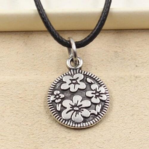 New Durable Black Faux Leather Circle Flower Pendant Cord Choker Charm DIY Retro Boho Tibetan Silver Color Necklace Jewelry