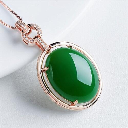 18K Gold Necklace Emerald Inlaid Pendant Jewellery Fashion Hand-Carved Relax Healing woman Women Luck Gifts Amulet