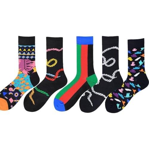Peonfly Quality Brand Mens Happy Geometry Socks Men Combed Cotton Calcetines Largos Hombre