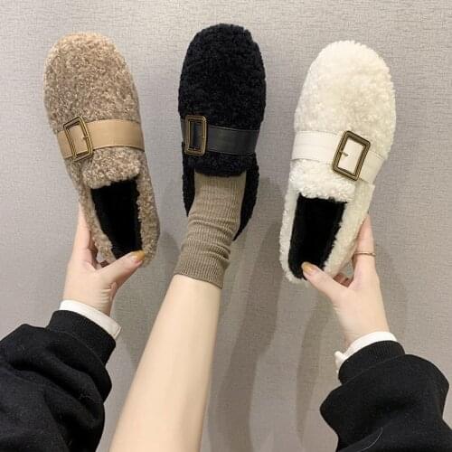 Plush shoes womens outer wear 2020 autumn and winter new all-match plus velvet cotton shoes flat-bottomed peas shoes
