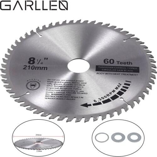 GARLLEN 60 Teeth Circular Saw Blade 210mm TCT Blade for Metals Aluminum Profiles Solid Woodworking Cutting Tool Replacement Part