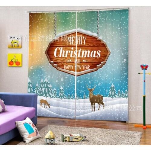 Christmas deer Luxury Blackout 3D Window Curtains For Living Room Bedroom Customized size Drapes Cortina Rideaux Cushion cover