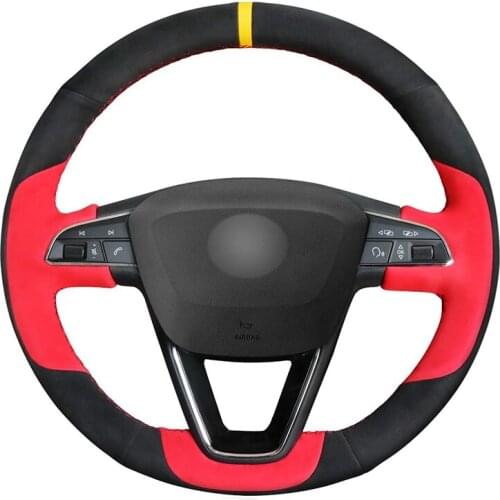 Hand-stitched Black Red Suede Custom Car Steering Wheel Cover for Seat Leon Ibiza 6J 2016-2019 Arona Alhambra 5F Mk3 2013-2018