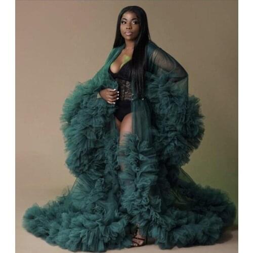 Sexy See Thru Birdal Tulle Robes Custom Made Any Color Maternity Tulle Gowns For Photo Shoot Maternity Dress Plus Size