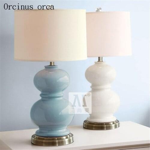 Mediterranean modern minimalist ceramic desk lamp living room bedside lamp American gourd decorative table lamp free shipping