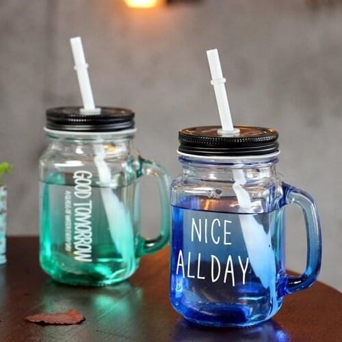1 Pcs Alphabet Glass Drink Cup with Cover and Pipette Cold Drinking Coffee Salad Ice Sand Cup Water Glass Mug DDC-79